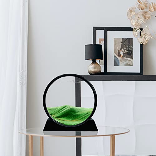 Image of Muyan Moving Sand Art Picture Sandscapes in Motion Round Glass 3D Deep Sea Sand Art for Adult Kid Large Desktop Art Toys (7 Inch, Green)