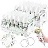 🎉【60 CONE CONFETTIS MARIAGE】 Set de confettis de mariage comprend 60 cônes en papier, 2 supports de cônes de confettis, 2 rouleaux de ruban adhésif double face 8M, 60 autocollants et 60 morceaux de ficelle de jute.