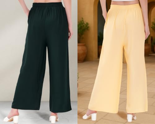 Image of Buy That Trendz Palazzo Pants for Women Rayon Elasticated Regular Fit Flared Wide Leg M to 6XL Pack of 2