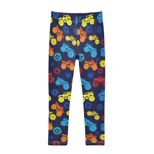 ALAZA Girls' Leggings Children's Yoga Pants Skinny Printed Dance Bright Truck Comfortable 4T