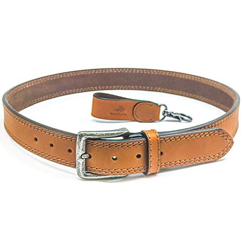 Winchester Concealed Carry Belt CCW, 14 Oz Full Grain Leather Tactical Gun Belt, 1 1/2 Inch Wide Tan + Keychain Ring, Tan, Medium