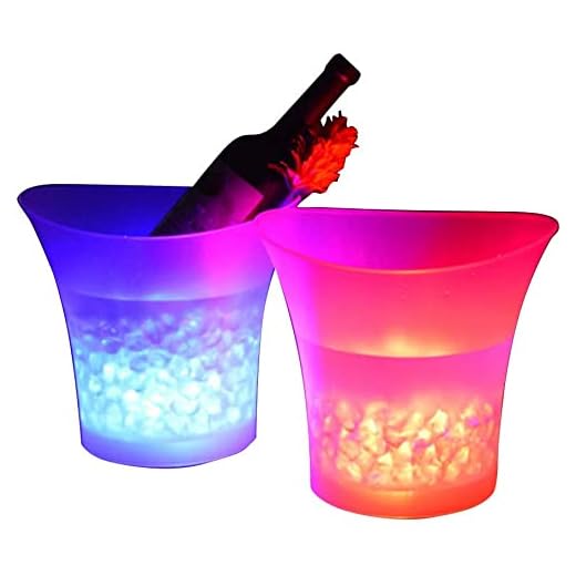 JEROOP Cubitera LED de 5 l, enfriador de botellas, con cambio de color, para enfriar vino, cerveza, champán, bebidas, para fiestas, hogar, bar, etc. (pilas no incluidas)