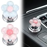 Nogeqi 2Pcs Push to Start Button Cover for Women, Car Start Button Cover Cute Flower Car Buttons Covers Vehicle Pink Decor for Truck SUV Sedan (Transparent Pink)