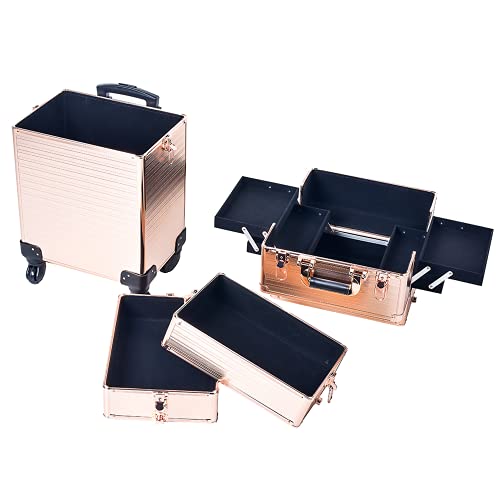 Train Case QK-05 Channcase 4 In 1 Portable Traveling Aluminum Professional Makeup Trolley Cart thumb #5