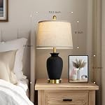 Cinkeda 23" Ensemble de 2 Lampe de table de ferme en céramique noire avec pot à gingembre design, côté lit USB Lampes pour salon,Salle à manger,Chambre,Bureau,Nuit,Table de fin