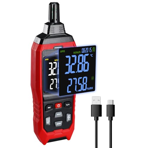 JuviPerpric Temperature Humidity Meter, Digital Thermometer Hygrometer Monitor (WB/DP) with 4000 Data Storage, USB Export and Buzzer Alarm for HVAC, Labs, Greenhouses