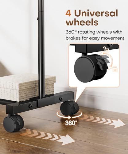 image for Homde Rolling Clothes Rack with Hooks: Standing Garment Storage for In