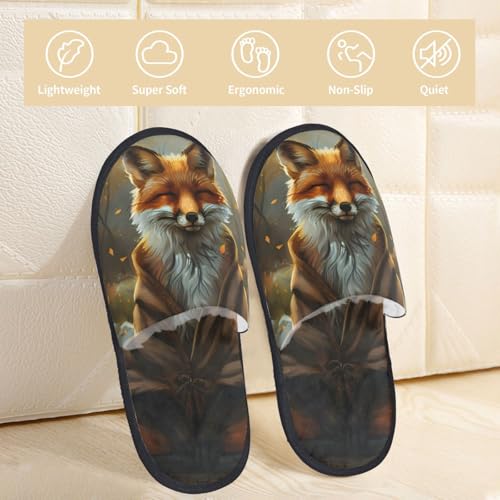 Streamside Meditating Fox Print Women Slippers Home Furry Shoes Keep Men Couples Shoes Warm For Women-3