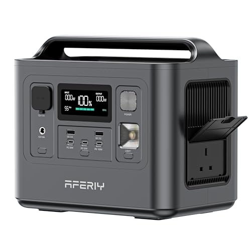AFERIY 800W Portable Power Station, 512Wh LiFePO4 Battery, 1H Fast Charge, 220V-240V AC Output, UPS Function, 3500+ Cycles, Solar Generator for Camping/RV/Home Backup, 5-Year Warranty