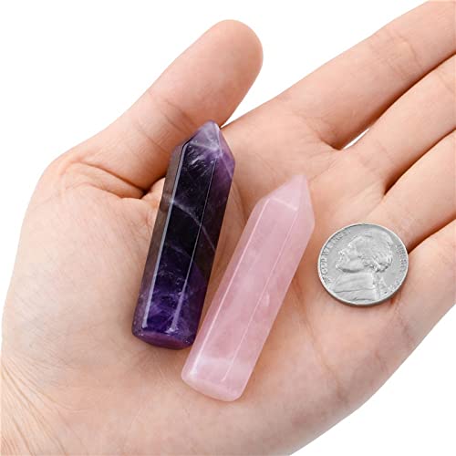 Mini améthyste pointe unique et pierre quartz rose clair déco naturelle - 2