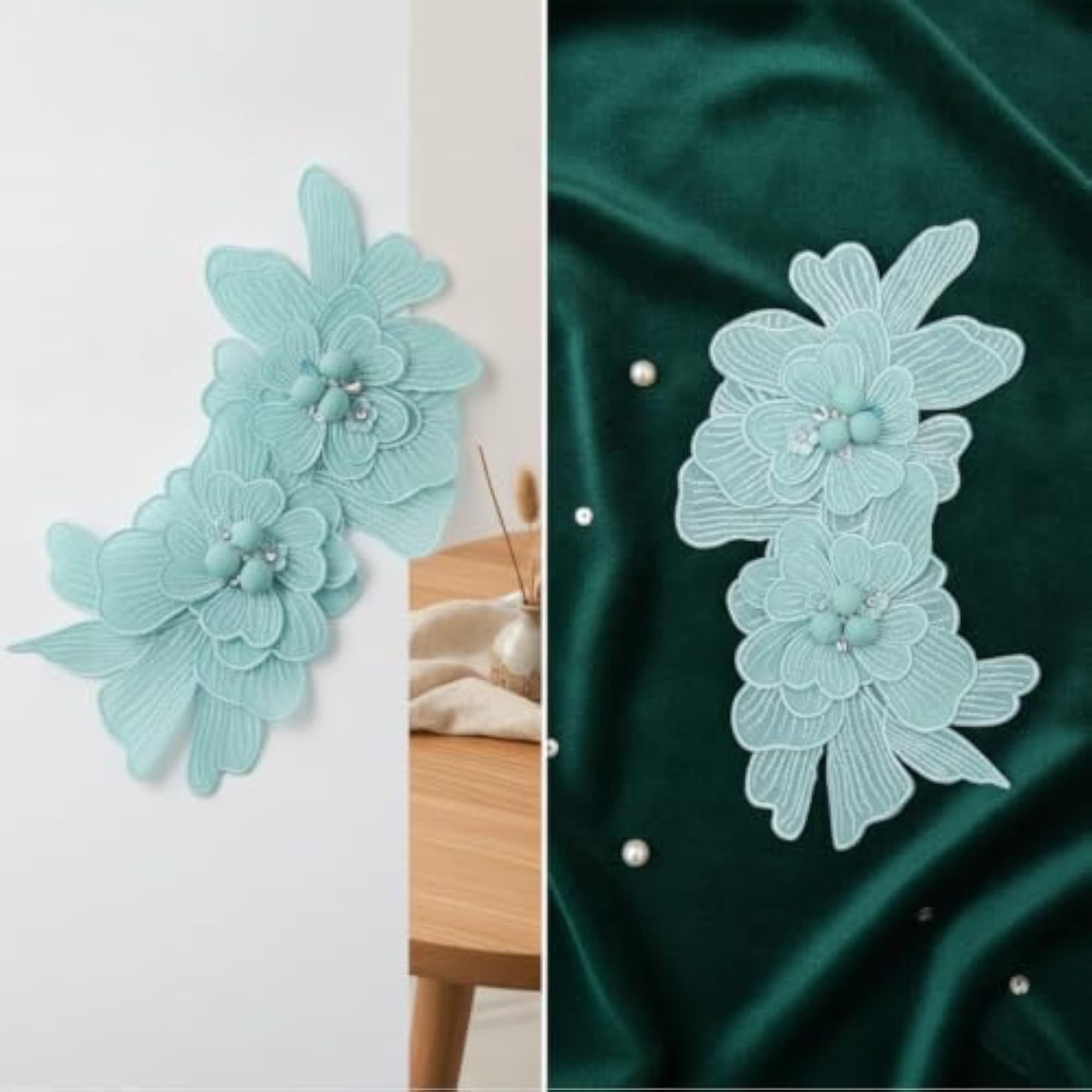 3D Floral Applique Beaded Brooch Pin, Decorative Craft
