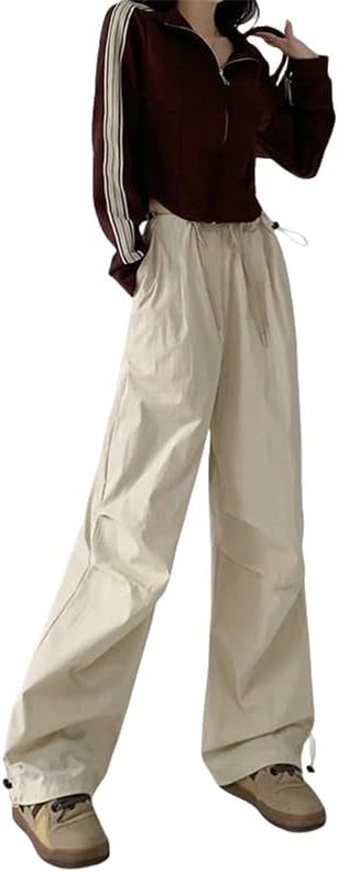 JYHBHMZG Women's American Style Spring Autumn High Waist Wide Leg Sweatpants Straight Casual Sports Cargo Pants Long