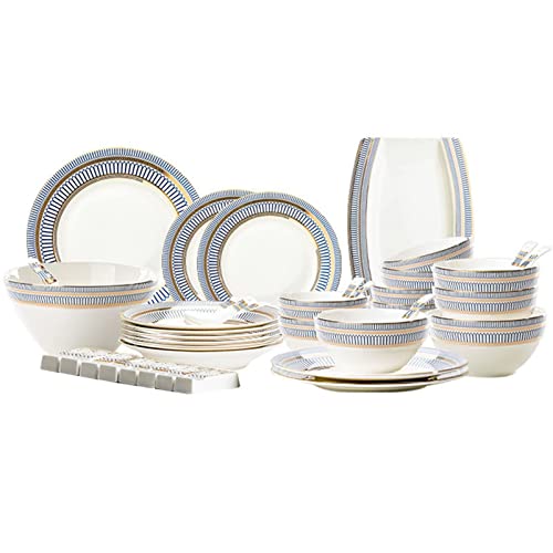 SQMGFA Juego de vajilla, Servicio para 8, Juegos de vajilla de Porcelana China, Juego de Cena de Cocina de 42 Piezas, Juego de Platos Redondos de Porcelana con Phnom Penh, Platos de vajilla co