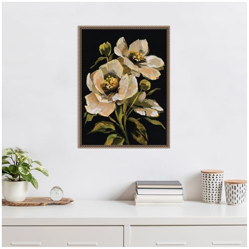Kate and Laurel Moody Floral 8 Framed Canvas Wall Art by Annie Quigley 18 x 24 Sylvie Beaded Dark Gold, Modern, Flowers, Nature Art for Wall Decor, Living Room, Bedroom by Kate and Laurel - Image 5