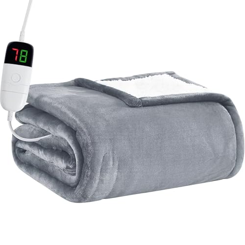 BOMOVA Heated Electric Blanket Twin - 62" x 84" Heating Blanket with 10 Heating Levels & 8 Hours Auto Off, Warm Flannel Blanket with Over-Heat Protection, for Women, ETL & FCC Certified