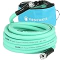 OULEME 25ft Premium RV Fresh Drinking Water Hose with Storage Bag, 5/8" For Travel Trailer Camper and Marine, Lead BPA Phthalate Free Green Garden Hose, Anti-Kink, Flexible