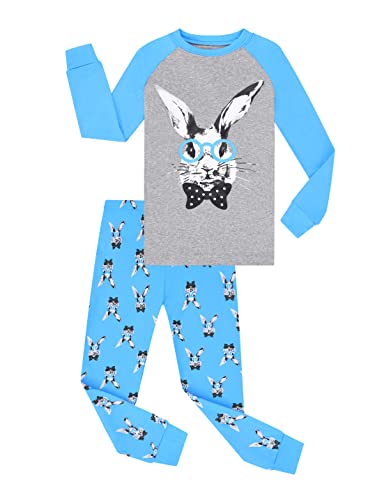 Benaive Easter Pajamas for Boys, Bunny Pjs for Boy Cotton Pajama, 2-Piece Children Pants Set (Rabbit, Blue & Grey, 2T) - image 1