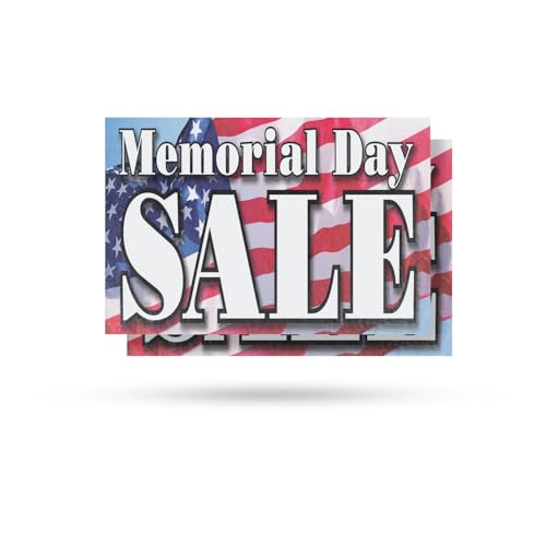Memorial Day Sale Vinyl Decal 2 Pack of 18 Inch x 24 Inch Weatherproof Heavy-Duty Adhesive Backing | Patriotic Promotions, Retail Discounts, Event Marketing | Made in USA