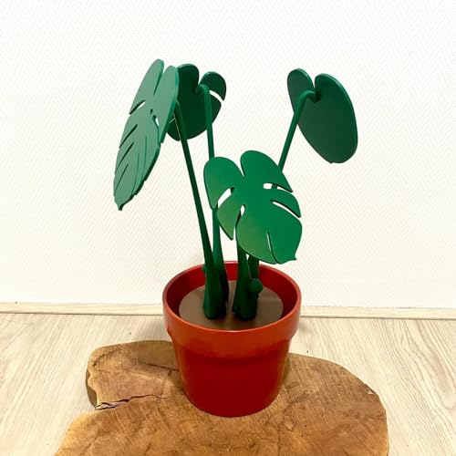 Plante Monstera artificielle 3D d'architecte avec support de verre design vert - 8