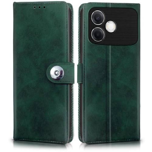 Image of WOW IMAGINE Shock Proof Flip Cover Back Case for Oppo F33 Pro 5G (Magnetic Button Flip Case | Wallet Pockets & Stand | Leather Finish | Forest Green)