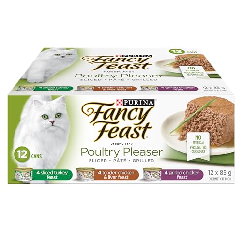 Fancy Feast Wet Cat Food, Poultry Pleaser Variety Pack 3 Flavours – 85 g Can (12 Pack)