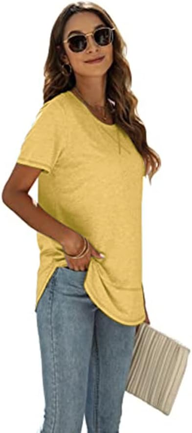 Beimuc Summer Tops for Women Short Sleeve Crewneck Tshirts Side Split Loose Fit Tunic Shirts - Image 3