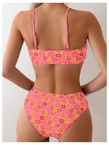 SweatyRocks Women's Floral Print Bikini Set High Cut Boho Swimsuit Two Piece Bathing Suit2