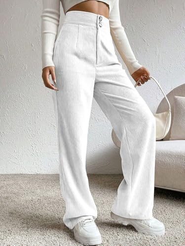 Image of Women's Wide Leg Bottomwear with Pocket || Corduroy Mid Rise Loose & Relaxed Fit Casual Korean Baggy Trousers for Woman Elegant Workwear for Office, College & Events