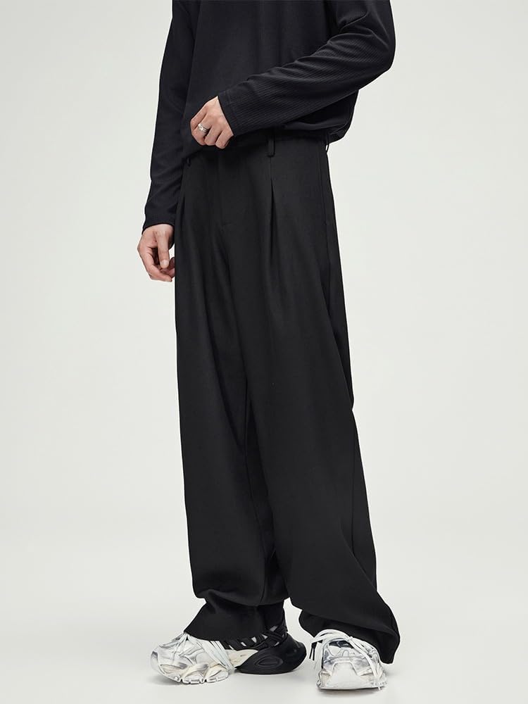 Men's Pleated Drop Dress Pants Straight Wide Leg Casual Trousers Pants for Men