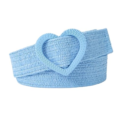 Straw Woven Waist Belt Summer Love Heart Buckle Waistband Dress Decoration 4cm Wide Braided for Dresses3