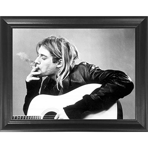 Kurt Cobain Smoking Nirvana 3D Poster Wall Art Decor Framed Print | 14.5x18.5 | Lenticular Posters & Pictures | Memorabilia Gifts for Guys & Girls Bedroom | Guitar Black & White Rock and Roll Picture