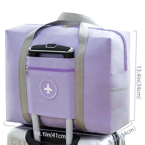 Image of CAVALO Be Unique Travel Bags for Luggage Spacious with Pockets Foldable Weekender Zipper Duffle Bag, Stylish Handbag Carry on Trolley Bag Waterproof Nylon Purple 44 x 18 x 35 cm