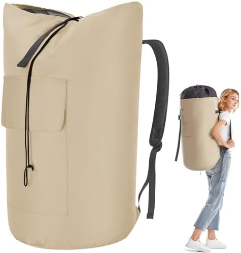 Heavy Duty Laundry Bag 115L, Sturdy Laundry Backpack Bag Extra Large, Dorm Room Essential for Guys, Khaki Laundry Bag Backpack for Camp, XL Laundromat Bags, Laundry Duffel Bag for College