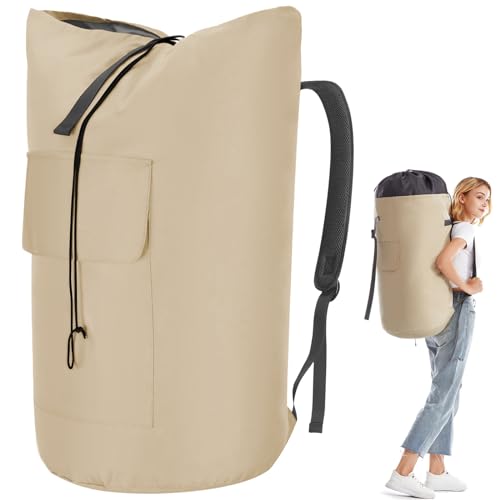 Heavy Duty Laundry Bag 115L, Sturdy Laundry Backpack Bag Extra Large, Dorm Room Essential for Guys, Khaki Laundry Bag Backpack for Camp, XL Laundromat Bag, Laundry Duffel Bag for College Students