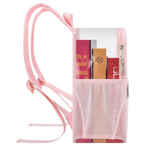 Image of Busiuw Clear Backpack for Stadium Events 12x12x6 Mini Small Sports Fan Backpacks with Front Pocket for Concert Sport Events Work Travel(Pink)