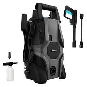 Cecotec Hochdruckreiniger HydroBoost 1400 Essential Plus. 1400 W Leistung, 105 Bar Druck, 426 l/h Durchfluss, Robuste Aluminiumpumpe, Seifenflasche, Druckregulierung, Pistolensperre, sehr leicht