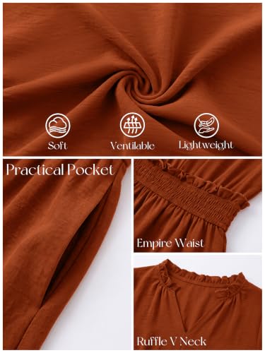 BerryGo Womens Long Sleeve Mini Dress Casual Ruffle Fashion V Neck High Waist A Line Flowy Boho Short Fall Dresses Burnt Orange S — view 4