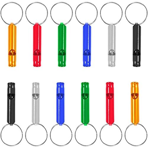 Set of 12 Extra Loud Whistles for Camping Hiking Hunting Outdoors Sports and Emergency Situations, Sturdy but Light Aluminium Key Chain Signals