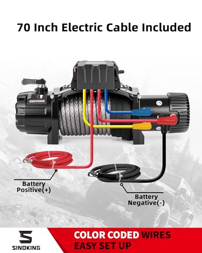 SINOKING PRO Series 13500 lb Electric Winch, 12V Towing Winch, Synthetic Rope, 2-in-1 Wired/Wireless Remote, Waterproof IP67, 7 HP Motor for Jeep, SUV, Truck & Trailer - Thumbnail 7