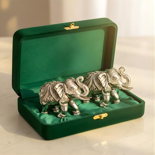 999 Pure Silver Plated Elephant Statue Pack of 2 | 4 Inch Vastu & Good Luck Showpiece for Beautiful Table Decor, Prayer Room & Pooja Room | Auspicious Gift Option