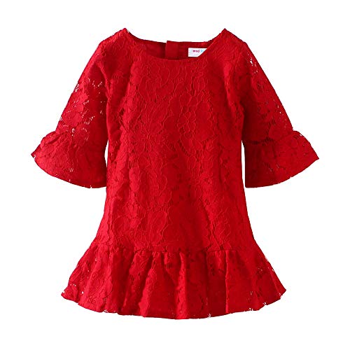 Mud Kingdom Girls Lace Dress Red Eyelet Flare Sleeve Size 7 8
