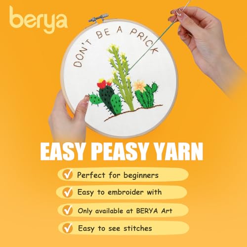 Image of BERYA Cactus Embroidery Kit Including Video Step by Step Instructions Embroidery Hoop,Color Threads and Embroidery Scissors for Beginners-Handmade Needlepoint Kits for Adults