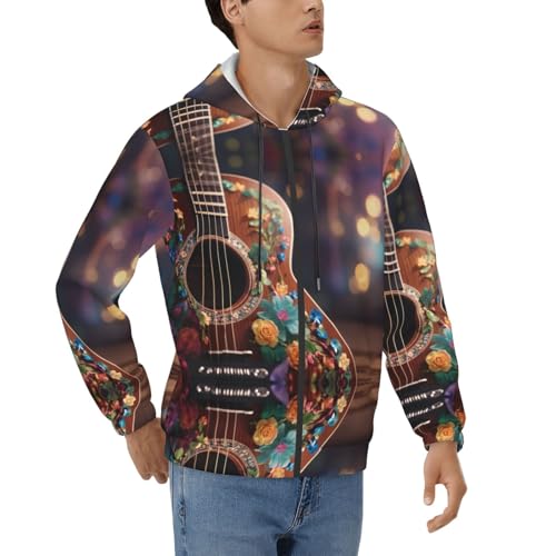 Sweat guitare homme grande taille XXL noir à capuche ajustable