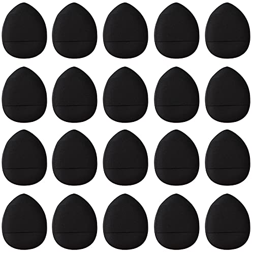 RONRONS 20 Pieces Finger Size Powder Puff Triangle Shape Mini Makeup Sponges Puffs with Strap Soft Cosmetic Pressed Powder Pads for Contouring Foundation Concealer, Under Eyes and Corners (Black)