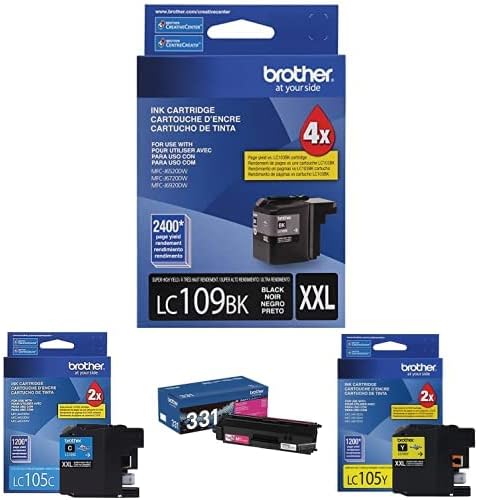 Brother Cartucho de tinta negra de ultra alto rendimiento LC109BK y cartuchos magenta y amarillo cian de alto rendimiento LC105C, LC105M, LC105Y