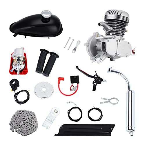 bicycle motor conversion kit - RibasuBB Upgraded 100cc Bicycle Motor Kit, 2 Stroke Bicycle Engine Kit Petrol Gas Motor Conversion Kit Air Cooling 44 Tooth Sprocket Motorized Engine Kit for Motorized Bike Kit Modified Full Set