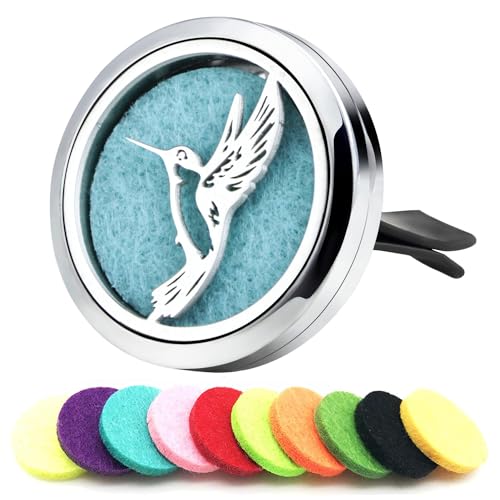 30mm Car Essential Oil Diffuser Vent Clips Air Freshener Vent Clip Aromatherapy Car Accessories 10 Felt Pads for Gift Women (Hummingbird)