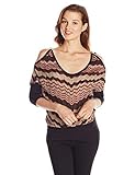 XOXO Juniors Rack Stitch Cold Shoulder Dolman Printed Sweater