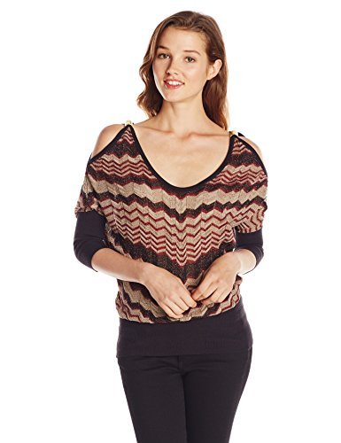 XOXO Juniors Rack Stitch Cold Shoulder Dolman Printed Sweater
