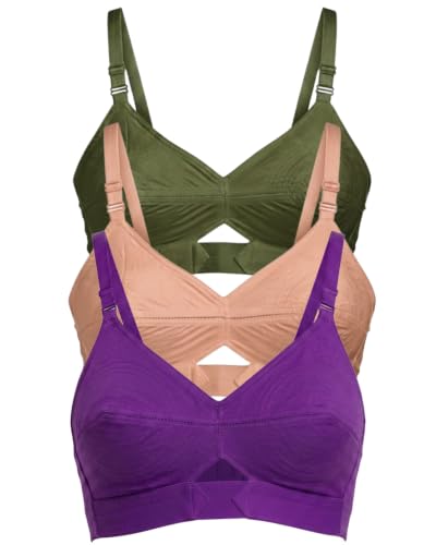 Image of Brida Kavya Xtra Soft Cotton Round Stitch Bra for Women | Full Coverage | Non-Padded | Wireless | Double Layer Support | Heavy Bust | Combo Pack | Colours May Vary